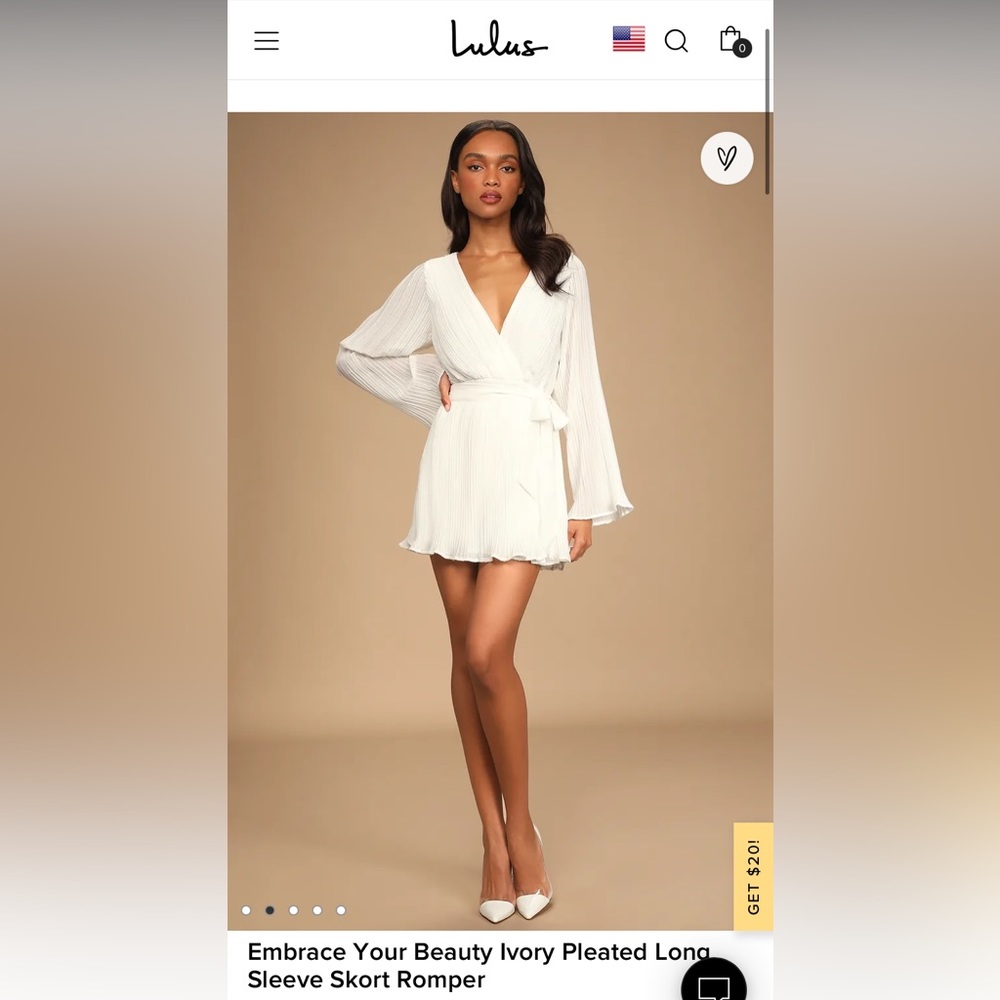 White pleated wrap romper